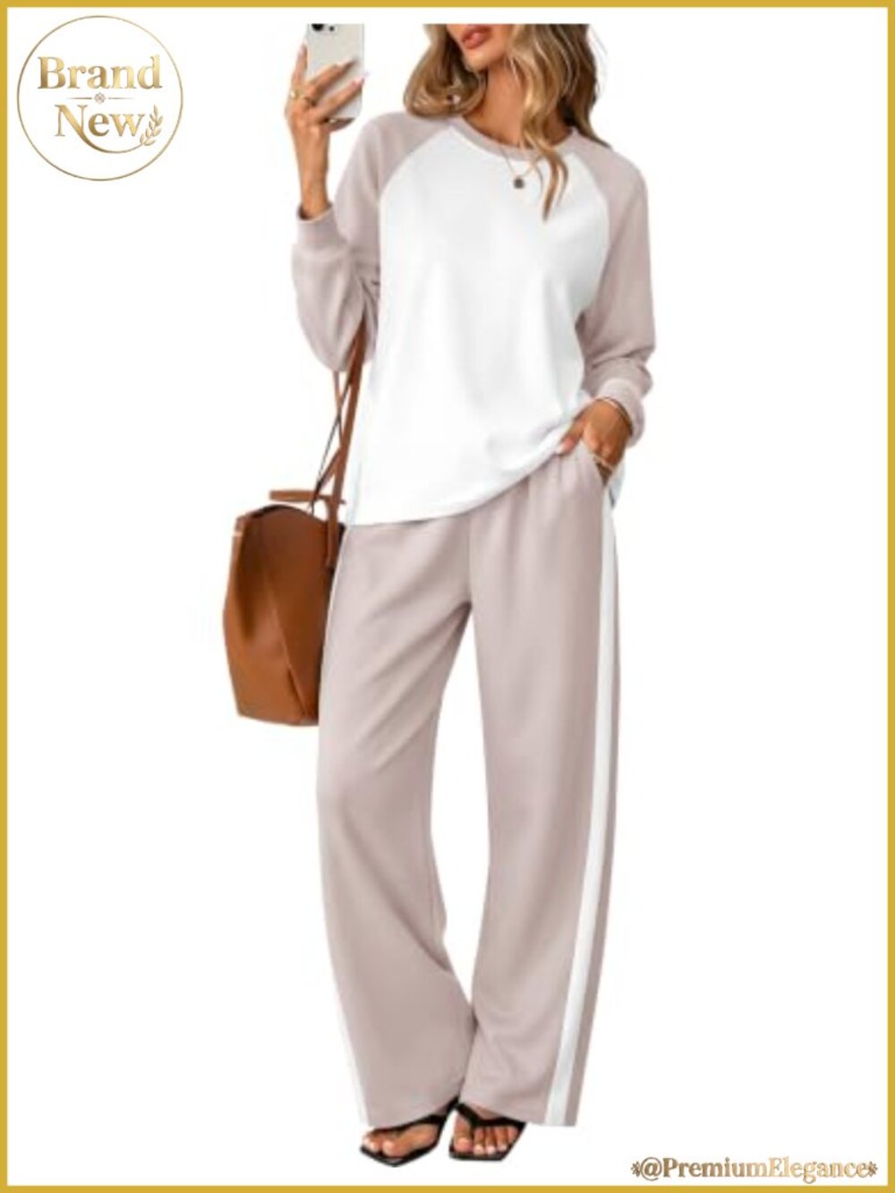2 Piece Lounge Set Sweatsuit Raglan Top Wide Leg Pants